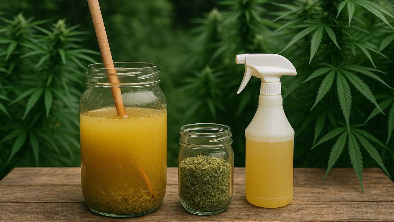 a cannabis bush and a pesticide